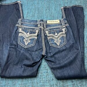 Rock Revival Darcy Easy Boot Cut Stretch Jeans Rhinestone Embellish Flap Pocket